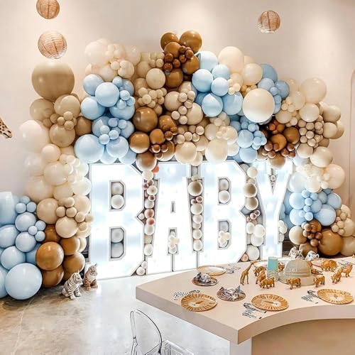 Brown And Blue Balloon Garland Double Stuffed Nude Tan Light Blue Beige Latex Balloon Arch Kit for Neutral Baby Shower Teddy Bear Gender Reveal Wedding Birthday Party Decorations - Image 5