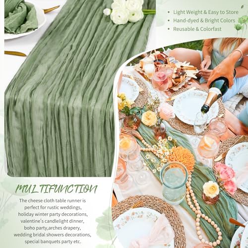 Showgeous 20 Pack Sage Green Cheesecloth Table Runner, 17 x 108 Inches - Image 5