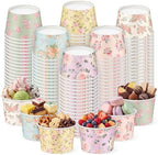 CHENGU 300 Pcs Floral Ice Cream Cups 8oz Disposable Treat Snack Cups Retro Flower Pattern Paper Bowls for Soup Yogurt Cupcake Hot or Cold Food Wedding Baby Shower Tea Party Supplies by CHENGU