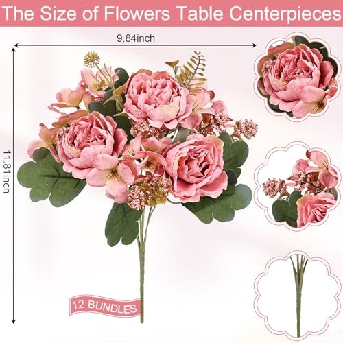 12 Bundles Peonies Artificial Flowers & Pack of 8 Baby Shower Centerpieces for Tables - Image 3