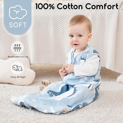 Yoofoss Baby Sleep Sack 0-6 Month 0.5TOG 100% Organic Cotton 2-Way Zipper - Image 2