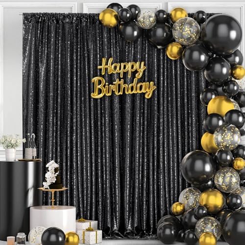 Black Glitter Sequin Backdrop Curtains 8ftx10ft Photo Drapes by Fanqisi
