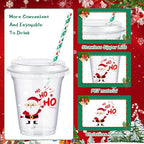FoldTier 60 Set Christmas Cups 14 oz with Lids Straws Red Green - Image 3