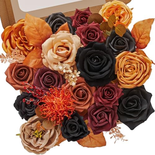 Serwalin Artificial Fall Flowers Orange and Black Silk Flowers for Wedding by Serwalin