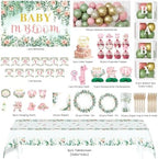 Baby in Bloom Baby Shower Decorations, 293pcs All-in-One Baby Shower Decor Kit Baby Box Banner Backdrop Tablecloth Plates Cake Topper Balloon Arch Sash Corsage Floral Sage Babyshower for Girl Boy - Image 2