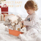Baby Gift Set for Newborn - 11PCS Baby Shower Gifts Basket with Baby Blanket Baby Rattle, Wooden Keepsake Milestone Elephant Toy Decision Coin & Baby Bibs Socks Essentials for Baby Girls Boys - Image 7