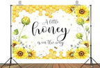 8x8ft Fabric Sunflower Honey Theme Baby Shower Backdrop Banner, Yellow Floral Photography Background with Honeycomb Design, A Little Honey is on The Way Party Decoration - Image 2