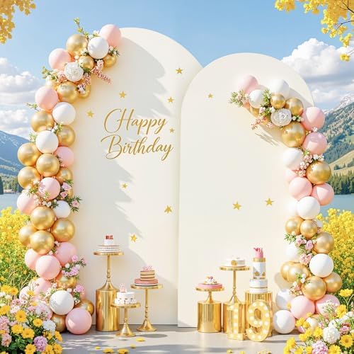 Ivory Arch Cover 7.2FT 6FT Wedding Arch Backdrop Covers Set of 2 Spandex Fitted Metal Arch Stand Covers for Birthday Baby Shower Party Decor Girls Bridal Banquet Photo Booth Balloon Arch Background - Image 2