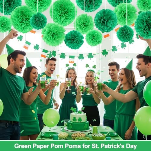 Janinka 72 Pcs Green Tissue Paper Pom Poms Green, 6-12 Inch - Image 5