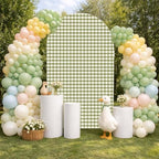Silly Goose Arch Backdrop Cover Plaids Gingham Stretchy Spandex Arch Stand Cover for Girl Boy 1st Birthday Party Easter Baby Shower Decoration (6FT,Green) - Image 3