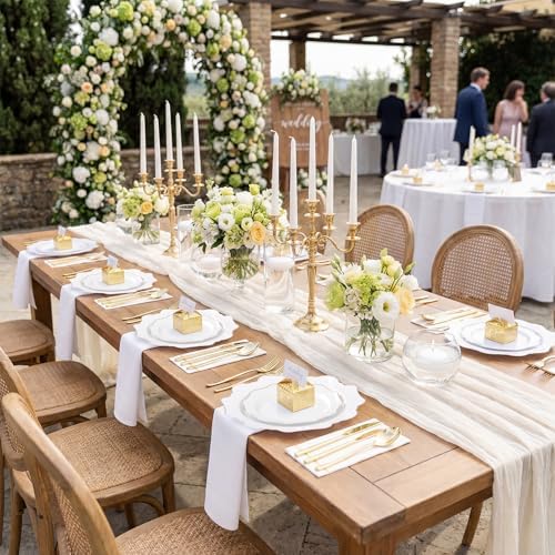 WDF 350PCS White and Gold Plastic Plates - Gold Plates Disposable 50Guest Plastic Dinnerware Ideal for Party/Wedding/Birthday - Image 2