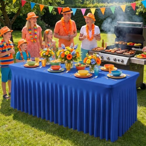 4Pack Blue Spandex Tablecloth for 6FT Rectangle Tables,Table Skirt - Image 7