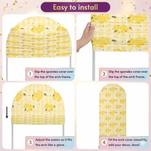 Cute Honeybee Arch Backdrop Cover 7.2 ft Yellow Honeycomb Love 2 Sided Wedding Arch Covers Stretchy Backdrop Round Top for Birthday, Party, Baby Shower Decorations - Image 5