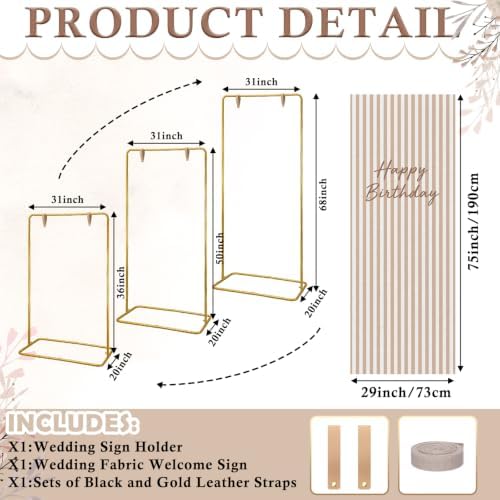 Striped Happy Birthday Sign Stand with Linen Ribbon, Khaki - Image 6