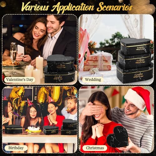 Glenmal 3 Pcs Heart Shaped Gift Boxes with Lids,Black Marble - Image 4