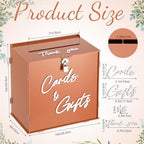 BreezeHug 10" Burnt Orange Wedding Card Box with Lock, Fall Boho Money Box - Image 2