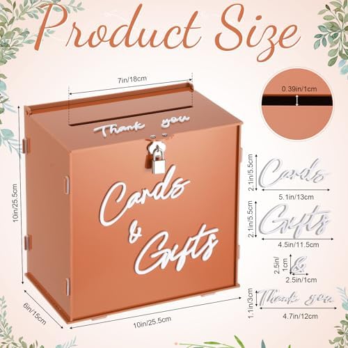 BreezeHug 10" Burnt Orange Wedding Card Box with Lock, Fall Boho Money Box - Image 2