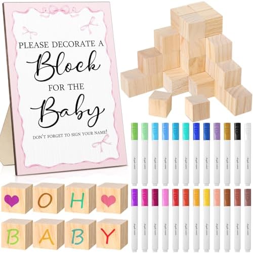 Tatuo 75 Pcs Baby Shower Party Block Games Sign to Decorate,Pink Bow by Tatuo