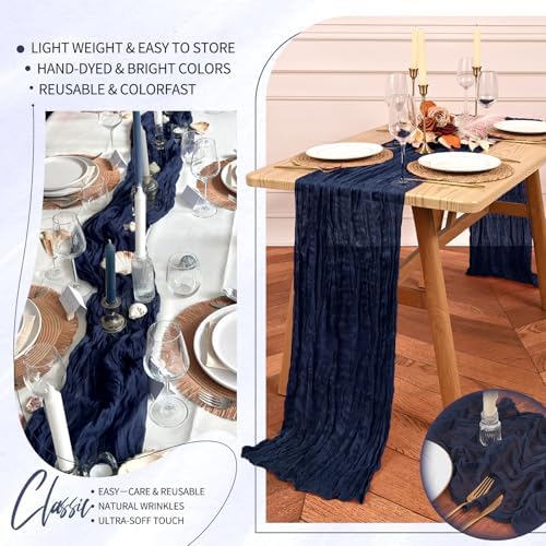 30 Pack Cheesecloth Table Runner 10FT Navy Blue Table Runner Boho Gauze Cheese Cloth Table Runners Long Rustic Sheer Table Decorations for Wedding Party Baby Bridal Shower Birthday Holiday Home - Image 5