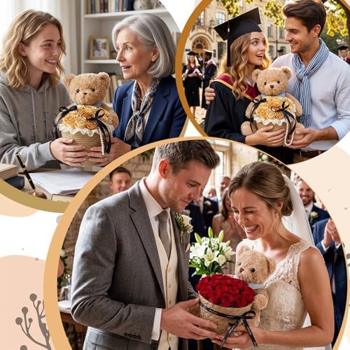 Shappy 6 Sets Bear Centerpieces for Baby Shower Wedding Bridal Decorations Party Table Centerpieces with Bears Straw Baskets Ribbon Pearl Chains for Birthday Gender Reveal Party Decoration Gifts - Image 6