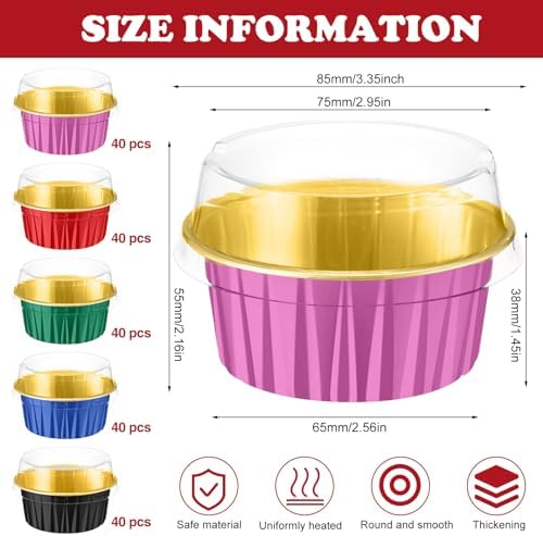 200 Pack Aluminum Cupcake Liners with Lids,Bright,Plain - Image 4