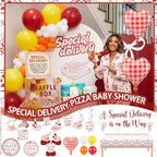 132 Pcs Special Delivery Pizza Baby Shower Decorations Set Slice Slice Baby Shower Decorations Italian Pizza Gender Neutral Tableware Set Serves 25 Guests for Pizzeria Newborn Welcome - Image 5