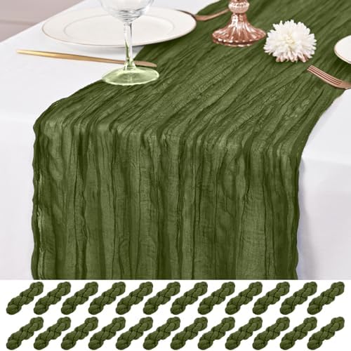 24 Pack Olive Green Table Runner 10Ft Cheesecloth Table Runner Rustic Gauze Table Runner Romantic Long Sheer Fabric Cheese Cloth Table Runner for Wedding Party Bridal Baby Shower by Lumaycens