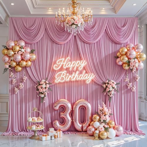 30x8ft Dusty Pink Photo Backdrop Curtains for Baby Shower Wrinkle Free Polyester Photoshoot Curtains Drapes Backdrop for Girls Birthday Party Wedding Graduation Photography Background 6 Panels 5x8FT - Image 3