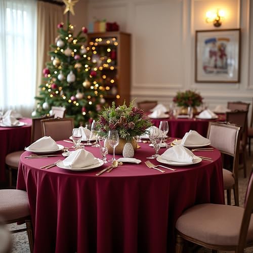 sancua Round Tablecloth 90 Inch Fit 30-72 Inch Tables, 8 Pack Burgundy - Image 3