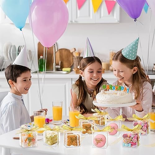 Thyle 200 Pcs Clear Favor Boxes 2x2x2 Inch Plastic Thank You Boxes with Lid Ribbon for Treats Candy Macaron Dessert Cupcake Gifts Wrap Party Favors Supplies(2 x 2 x 2 Inch) - Image 6
