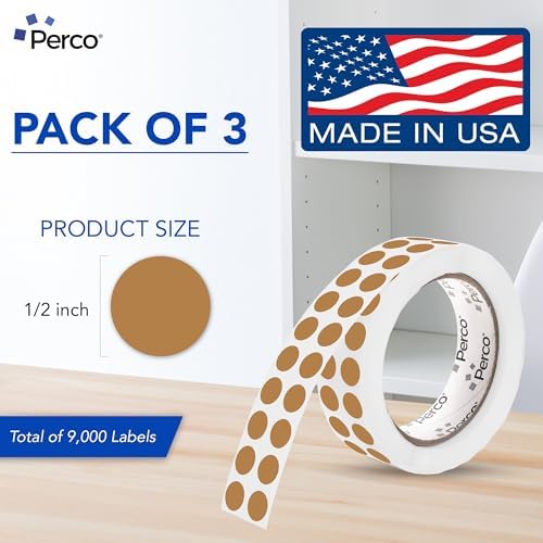Perco Kraft Brown Perforated Round Circle Dot Sticker 1/2-Inch Labels — 3 Rolls, 9,000 Stickers - Crafts, Packaging for Rustic Seals, Handmade Products & Batch Coding, Strong Adhesive - Made in USA - Image 2