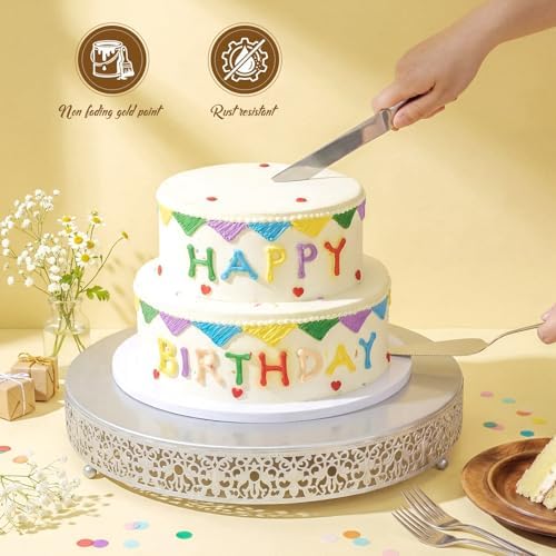 Wenqik 16 Inch Silver Cake Stand Metal Round with Cutter Spatula, Classic - Image 4