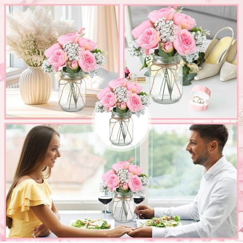 Zeyune 6 Sets Mason Jar Flowers Centerpiece Table Decorations,Coral Pink - Image 5