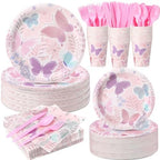 Ziliny 350 Pcs Butterfly Party Supplies Tableware Set Disposable 9'' 7'' Paper Plates 9 oz Cups Cutlery Napkins Dinnerware Set for 1st Birthday, Serve 50 (Butterfly, Purple, Pink) by Ziliny