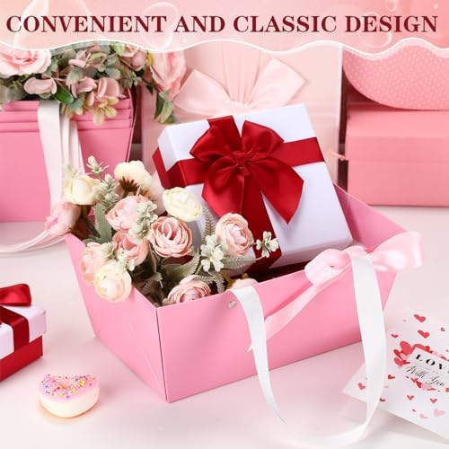 Glenmal 36 Pcs Pink Gift Basket Empty Bulk with Handles 9.8 x 6.5 x 4.3 Inch Kraft Basket Kraft Cardboard Wrap Bags Tray for Weeding Party Birthday Christmas Valentines Breast Cancer Party Supplies - Image 4
