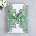 20Pcs Sage Green Laser Cut Wedding Invitation Cards With Envelopes by FEIYI