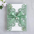 20Pcs Sage Green Laser Cut Wedding Invitation Cards With Envelopes by FEIYI