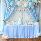 Suppromo 14ft Baby Blue Tulle Table Skirt for Baby Shower Boy Light Blue Tutu Table Cover for Birthday Party Baby Shark Gender Reveal Boy Elephant Theme Cake Table Decorations - Image 3