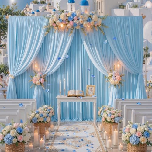 50x10FT Backdrop Curtains with Rod Pockets - Wrinkle Free Photo Stage Backdrop 10 Panels Curtains Drapes for Photography Wedding Party Baby Shower Decorations (Blue) - Image 2