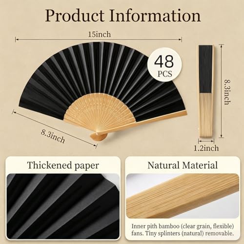 Paper Hand Fans, 8.3 Inch Foldable Handheld Fans for Wedding Favors, Party Decorations, Bridal Shower, Baby Shower, Summer Cooling, (Color 48pcs) - Image 6