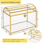 Cedilis Glass Wedding Card Box with Slot and Lock, 10 x 7.9 x 5.5 Inches Gold Clear Decorative Wedding Envelope Card Holder for Reception Birthdays Party, Bridal Shower, Graduation - Image 2