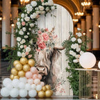 Highland Cows Arch Backdrop Cover 6.6 FT, Abstract Animal Pink Flower Brown Wood Grain Wedding Arch Cover Stretchy Backdrop Stands Covers for Birthday Party Ceremony Banquet Decor - Image 4