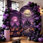 Set of 2 Purple Happy Halloween Arch Backdrop Covers (7.2ft, 6ft) - Image 3