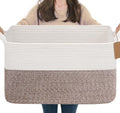 Goodpick 75L Extra Large Woven Rope Blanket Basket, Rectangle, Brown by Goodpick