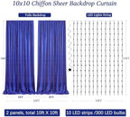 10ft x 10ft Royal Blue Chiffon Backdrop Curtain with Lights String for Parties,2 Panels Sheer Tulle Curtain Wedding Backdrop for Baby Shower Birthday Party Ceremony Reception Home Decorations - Image 7
