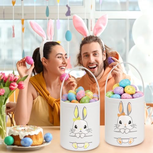 SATINIOR 12 Pack Easter Basket Bulk Easter Bunny Canvas Buckets with Handles Large Personalized Cute Rabbit Tote Bags for Hunt Party Favor Gifts(Lovely Color) - Image 5
