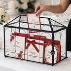 Glass Card Box with Slot, 12.6" x 5.9" x 9" Large Black Clear Card Boxes for Wedding Receptions, Christmas Decor, Baby Shower, Birthday Party, Bridal Shower - Slot Length 7.1 Inches - Image 3