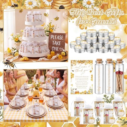 MTLEE 24 Sets Bee Baby Shower Favors for Guest Bulk Including Lavender Scented Candles and Empty Matches Jars with Cork Top Thank You Cards and Organza Bags for Baby Shower Party Souvenir - Image 4