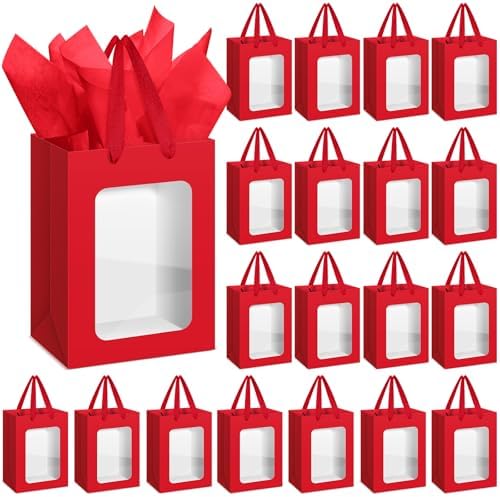 Zhanmai 36 Pcs Kraft Paper Gift Bags with Clear Window Handles, Wine Red by Zhanmai