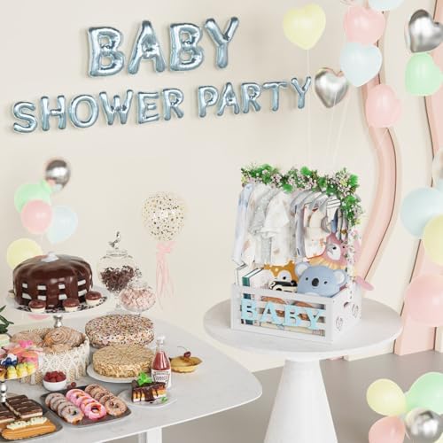BAMBOOHOMIE Baby Shower Crate Closet, Baby Baskets with Hangers Handle, Baby Crate Box for Baby Shower, Welcome Gift Basket for Newborn Baby, Pregnancy Gift for New Parents (White, Small Size) - Image 5